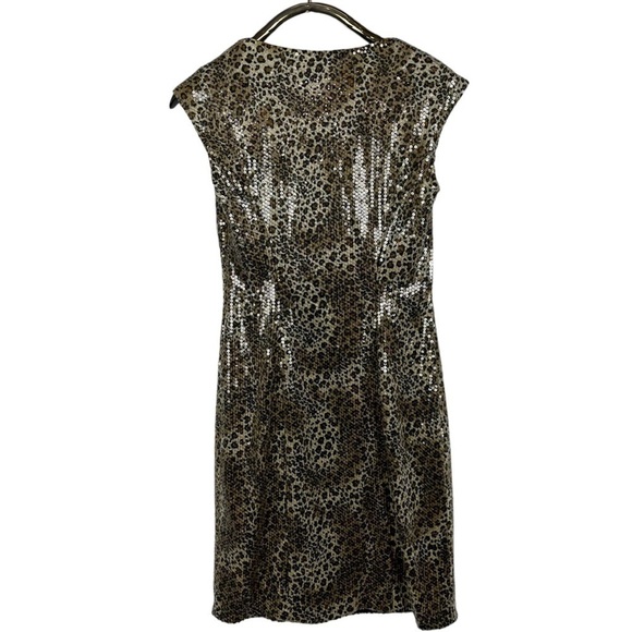 SUE WONG NOCTURNE SEQUIN LEOPARD CAP SLEEVE SCOOP NECK RETRO COCKTAIL DRESS - Picture 5 of 15